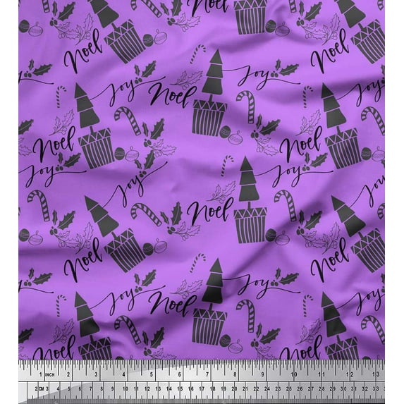 Soimoi Purple Silk Fabric Christmas Theme Party Print Fabric by the Yard 42 Inch Wide
