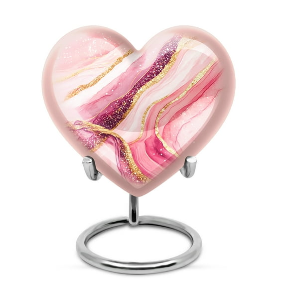 MUKTIVE Pink Funeral Decorative Cremation Urn for Women & Men, Beautiful Heart Shaped Small Urns, Keepsake Urn for Ashes Human, Mini Funeral Urns for Female, 3 Inch