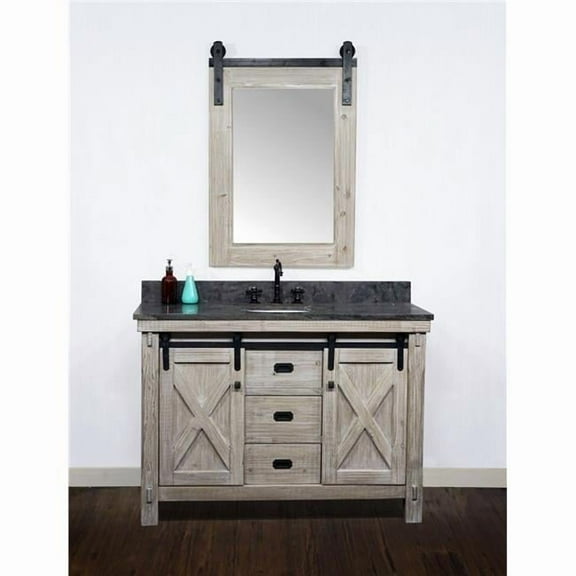 InFurniture WK8548-WK TOP 48 in. Rustic Solid Fir Barn Door Style Single Sink Vanity with Limestone Top & Oval Sink, Driftwood - No Faucet - 49 x 34.6 x 22 in.