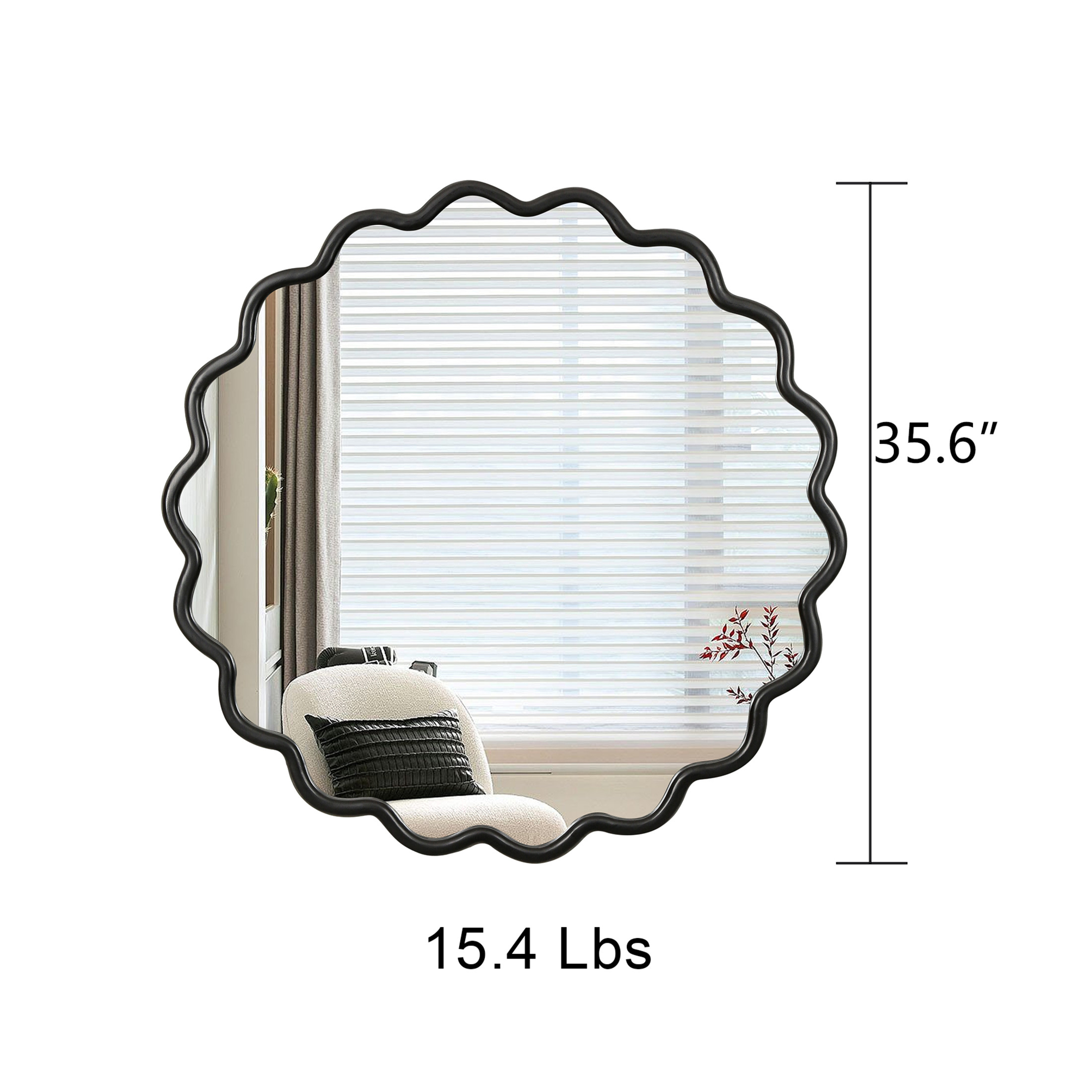Noble House Wavy Solid Wood Vanity Mirror, Modern Wall Decor for Bathroom, Bedroom, or Entryway, Black