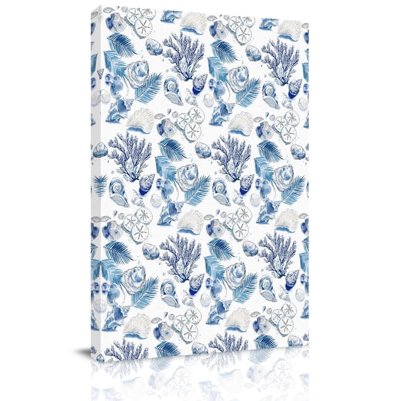Ocean Coral Canvas Wall Art for Living Room, Summer Sea Star Seagrass Shell Poster Print Painting for Bedroom Office Home Decoration Wall Pictures Prepare To Hang 16"x24"