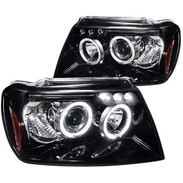 Dual LED Halo Projector Headlight In Gloss Black Housing Smoke Lens