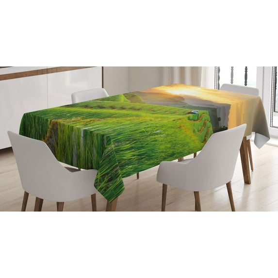 Ambesonne Country Tablecloth Rectangular Table Cover, Green Farm Landscape, 52"x70", Multicolor