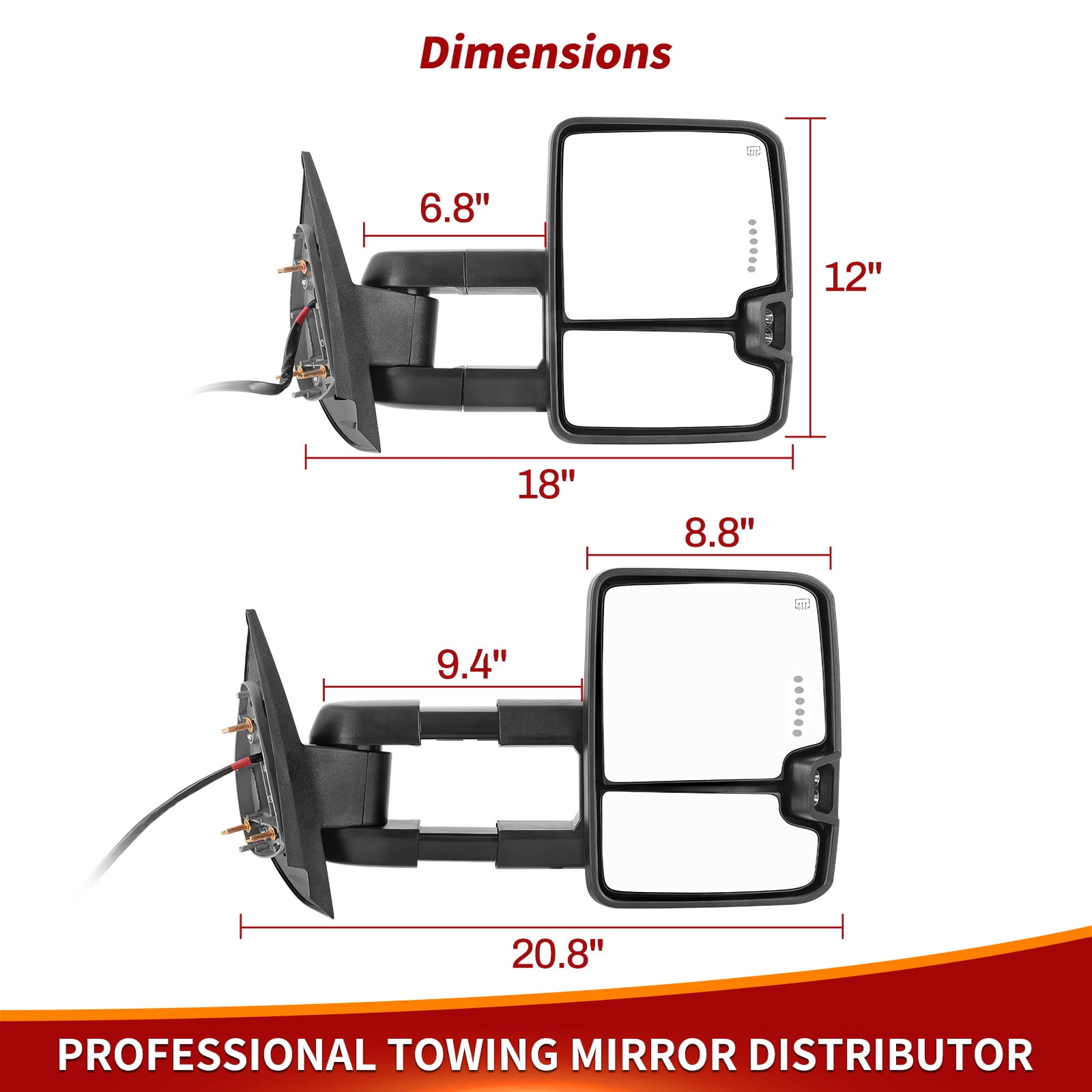 LEDKINGDOMUS Power Heated Towing Mirrors for 2007-2014 Silverado/Sierra 1500/2500HD/3500HD, Suburban, Avalanche, Switchback Turn Signal, Manual Telescoping & Folding, Plug & Play (Black)