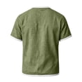 thumbnail image 6 of Cotton Linen Shirts for Men Short Sleeve Collarless Button Henley Shirt Casual Beach Oversized T-Shirts with Pockets,Army Green,S, 6 of 8