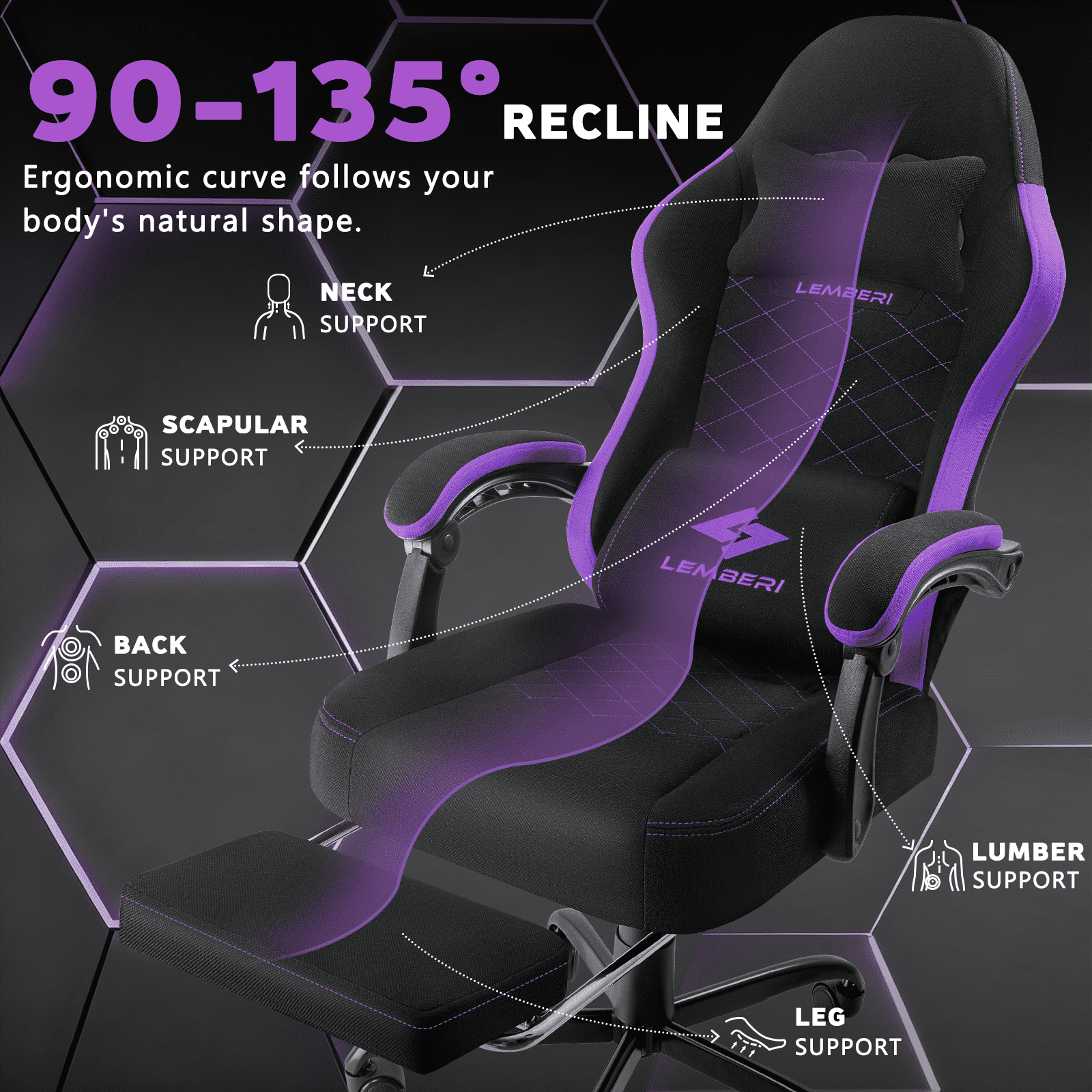BOSSIN Gaming Chair, Fabric Big and Tall Video Game Chairs for Adults with Footrest,Racing Style Ergonomic Computer Gamer Chair with Headrest and Lumbar Support(Red)