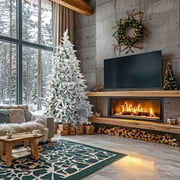 Fraser Hill Farm 7.5-Ft Flocked Mountain Pine Artificial Christmas Tree, FFMP075-0SN