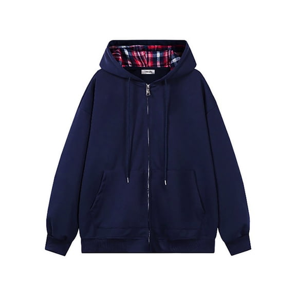 Fgnfyis Men's Autumn and Winter Long Sleeved Hooded Sweatshirt Men's Casual Unique Solid Color Zipper Cardigan Long Sleeved Hooded Wool Sweatshirt Hoodies for Men Navy XXL