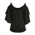 thumbnail image 5 of iHengLiXing Spring Tops for Womens Dressy Casual Women's Summer Printing Short Sleeve Strappy Cold Shoulder T-Shirt Tops Blouses Black XL, 5 of 6
