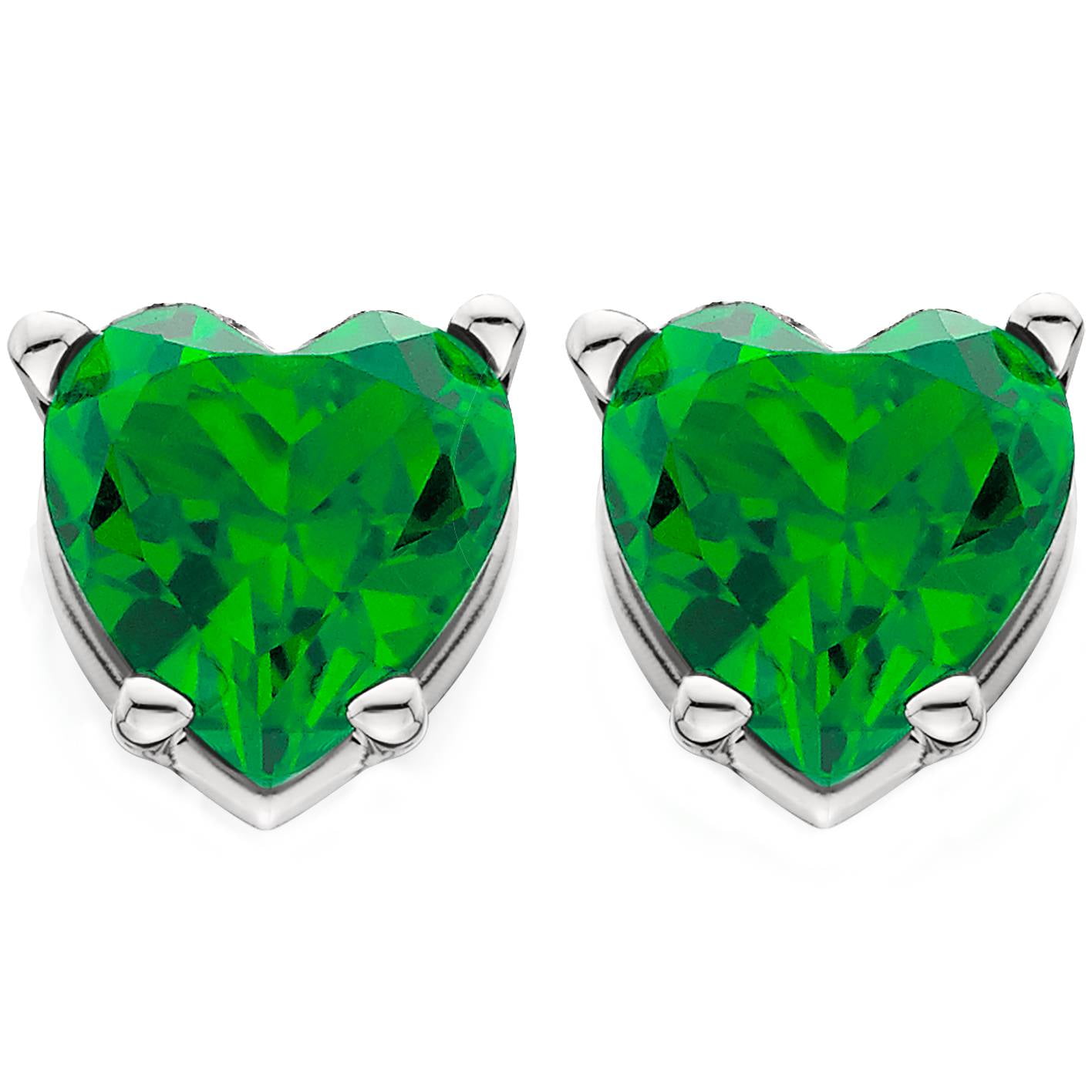 1ct Heart Shape Simulated Emerald Studs Earrings 14K White Gold