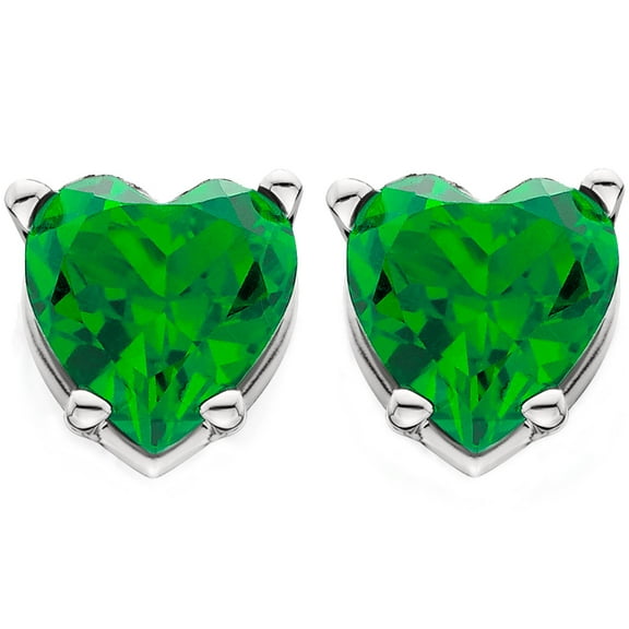 Pompeii 1ct Heart Shape Simulated Emerald Studs Earrings 14K White Gold (,)