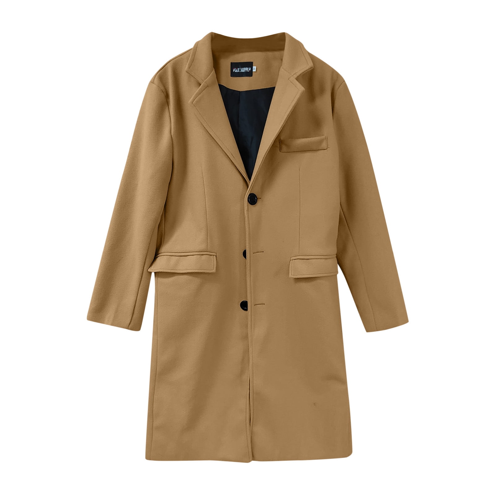 TAIAOJING Mens Single Trench Coat Plus Size Winter Coat
