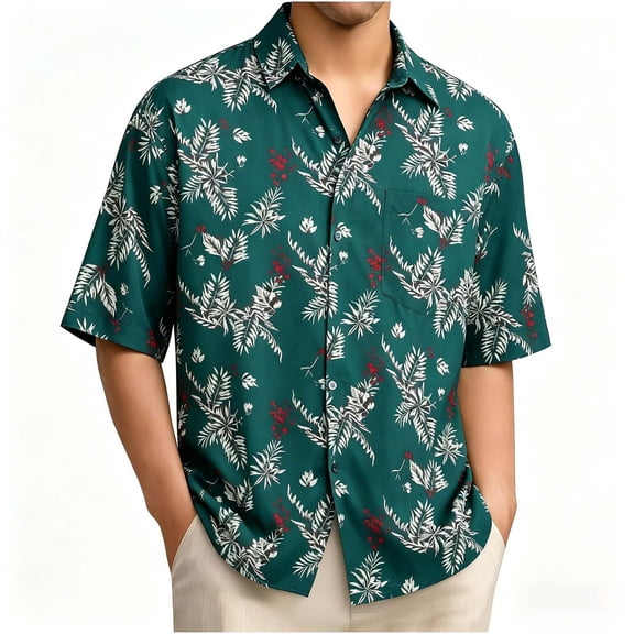 Mens Summer Beach Printed Shirts Short Sleeve Button Down Casual Loose Fitted Lighweight Vacation Lapel Collar Tops (XL, Multicolor)