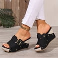 thumbnail image 2 of Dakaela Women's Platform Wedge Sandals Open Toe Cork Heeled Slip on Espadrilles Mules Wide Width Casual Dressy Summer Beach Shoes Black Size 6, 2 of 9