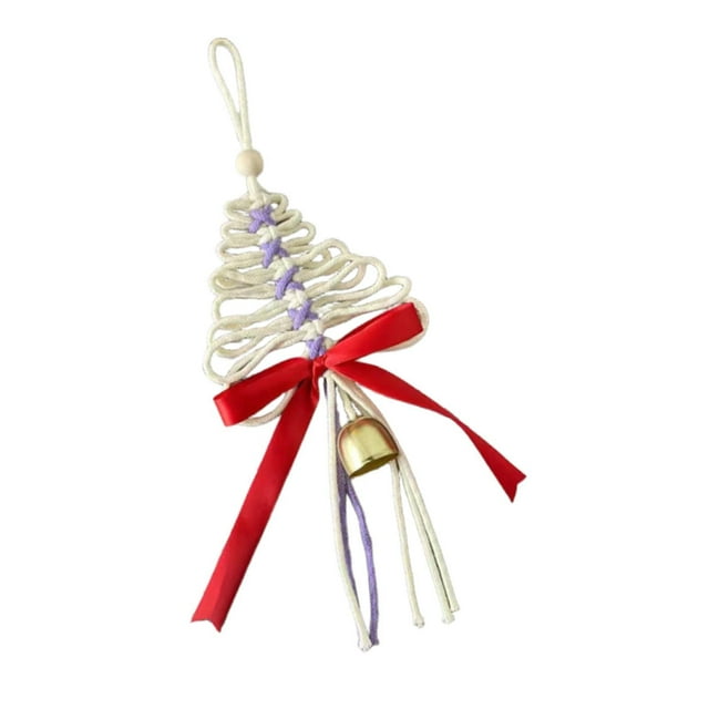 Christmas Árbol Colgante Adorno Decorativo con Campana Elaborado a Mano en Cuerda Y Metal Apto para Decorar Árboles Paredes Ventanas Y para Regalar en Blanco cremoso