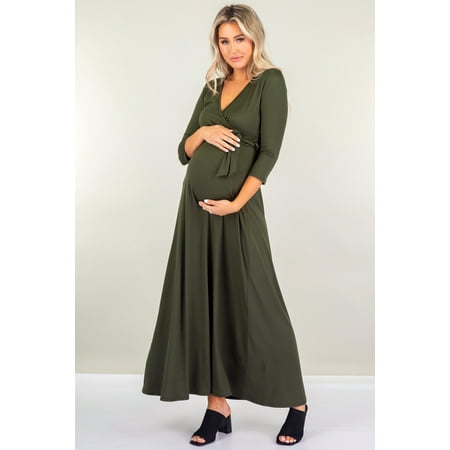 

Maternity and Nursing Maxi Faux Wrap Dress with Adjustable Belt