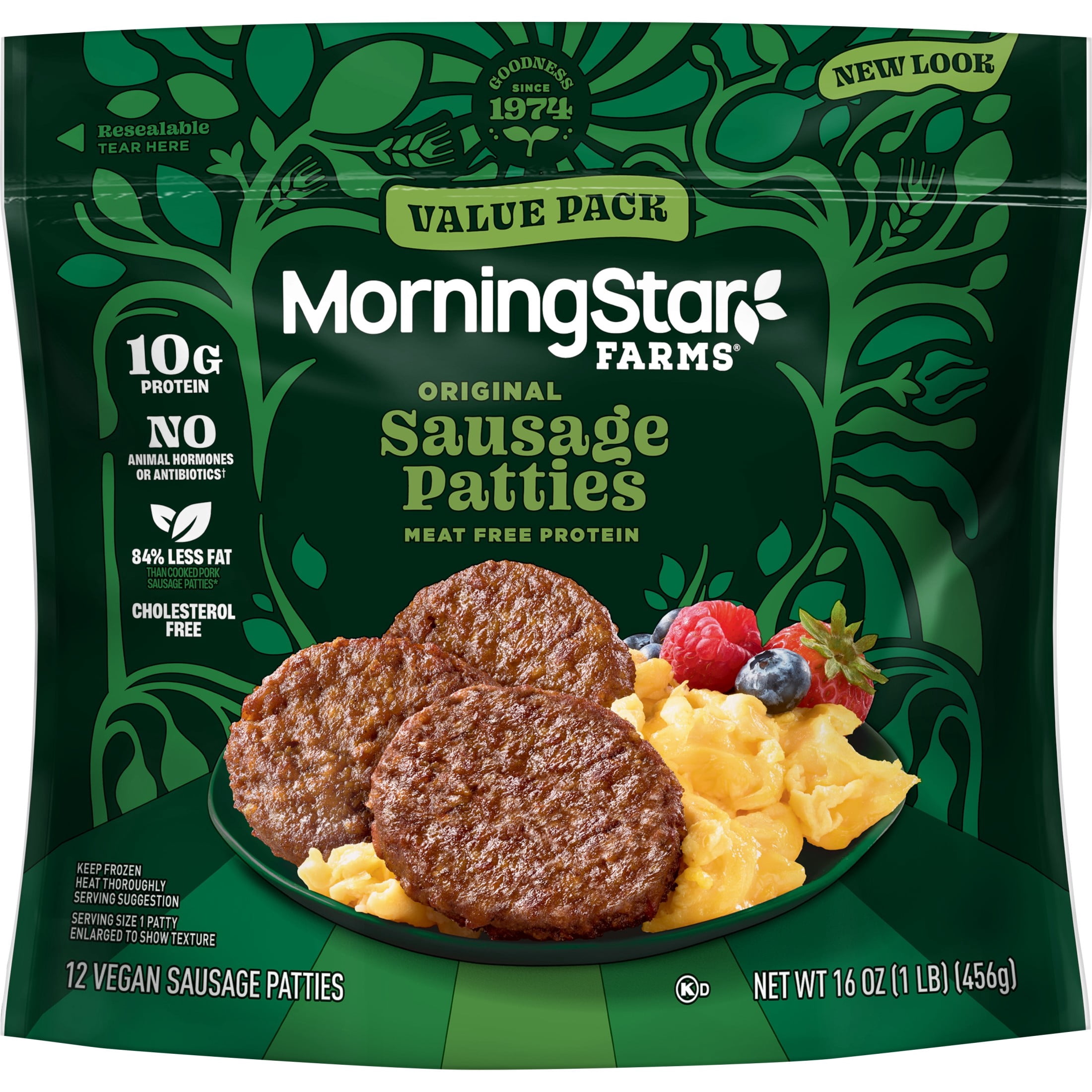 MorningStar Farms Veggie Breakfast Original Plant Based Sausage Patties, Vegan Sausage, 16 oz, 12 Count Bag