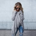 thumbnail image 3 of Suéter tipo poncho con flecos para mujer, cárdigan largo de punto, abrigo tipo suéter (L), 3 of 5
