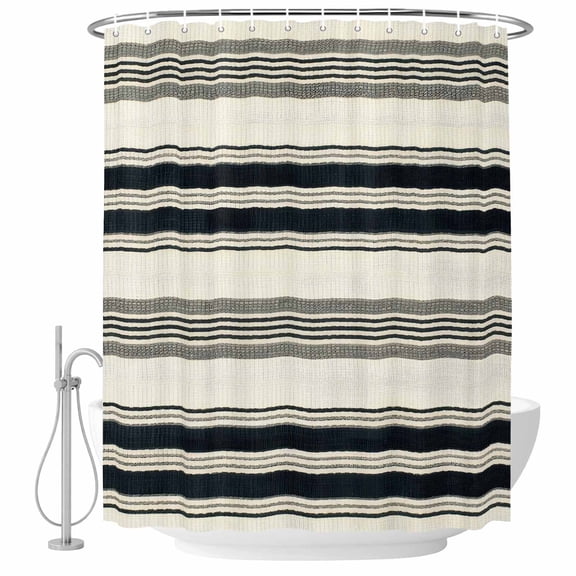 Black Grey Striped Shower Curtain, Waterproof Shower Curtains for Bathroom, Farmhouse Vintage Stripe Washable Fabric Bathtub Curtain Set Bath Decor with 12 Hooks Stall 36"x72"
