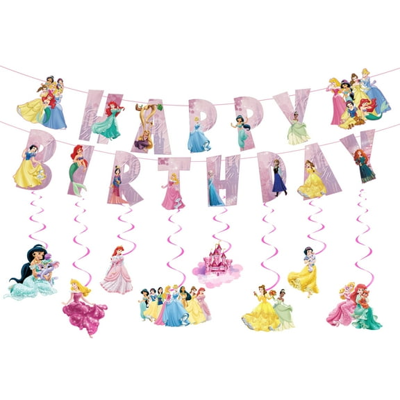 Princess Birthday Party Decorations Princess Happy Birthday Banner Hanging Swirls for Birthday Party Supplies