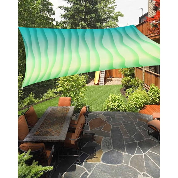 Turquoise Teal Ombre Sun Sail Shades Rectangle Canopy,Sunlight Block Heavy Duty Curved Backyard Shade Cover,Modern Geometric Moire Abstract Art Aesthetics Waterproof Sun Shades for Patios 8'x10'