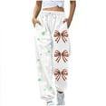 thumbnail image 3 of QATAINLAV White Women's Pants Cute Shamrock Graphic Print Joggers Sweatpants Casual Drawstring High Waisted Trousers with Pockets, 3 of 6