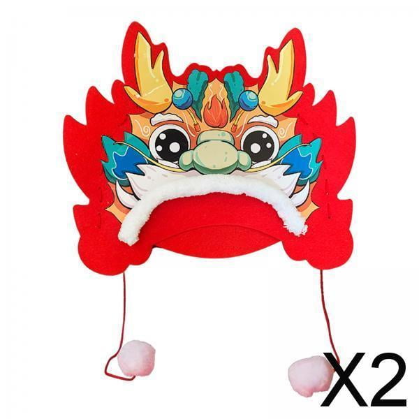 2x Sombrero de Dragón de año Nuevo Chino, Sombrero de Cabeza de Dragón, Bonito Sombrero de Fiesta de año Nuevo, Sombrero de Animal de Dragón, Kit de M 2 piezas