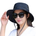 thumbnail image 2 of jiaroswwei Women Hat Solid Color Fasten String Wear-resistant Round Shape Sunscreen Lady Sun Cap Outdoor Hat, 2 of 8