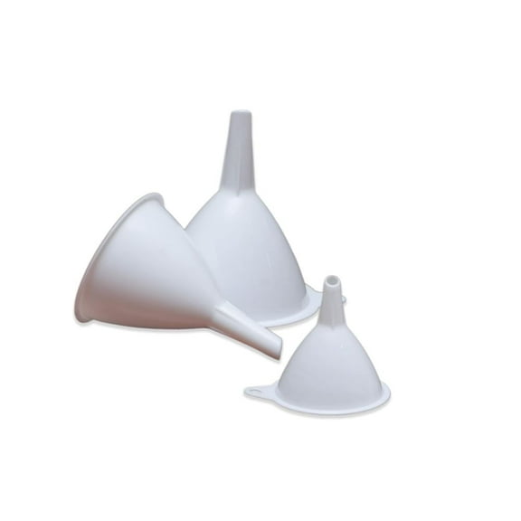 Plastic Funnels - 3 Pack Round Funnels for Filling Bottles, Jars & Containers - Set with Holders - For Kitchen & Automotive Use