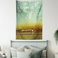 thumbnail image 4 of Jazz Music Tapestry, Old Worn Trumpet Stands Alone Against a Grungy Wall Outside of Jazz Club, Wall Hanging for Bedroom Living Room Dorm Decor, 40W X 60L Inches, Teal Beige Mustard, by Ambesonne, 4 of 5