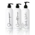 thumbnail image 4 of Alora 16oz Refillable Shampoo and Conditioner Bottles - Set of 3 - White - Easy to read Lettering - Pump Bottle Dispenser for Shampoo, Conditioner, Body Wash - Empty Plastic Refillable Containers, 4 of 7