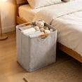 thumbnail image 5 of Kmonabie Collapsible Linen Laundry Hamper, 100% Polyester Clothes Storage Basket with Wooden Handles, Large Capacity Waterproof Foldable Toy Organizer Bin for Bedroom Bathroom, Dark Gray, 5 of 6