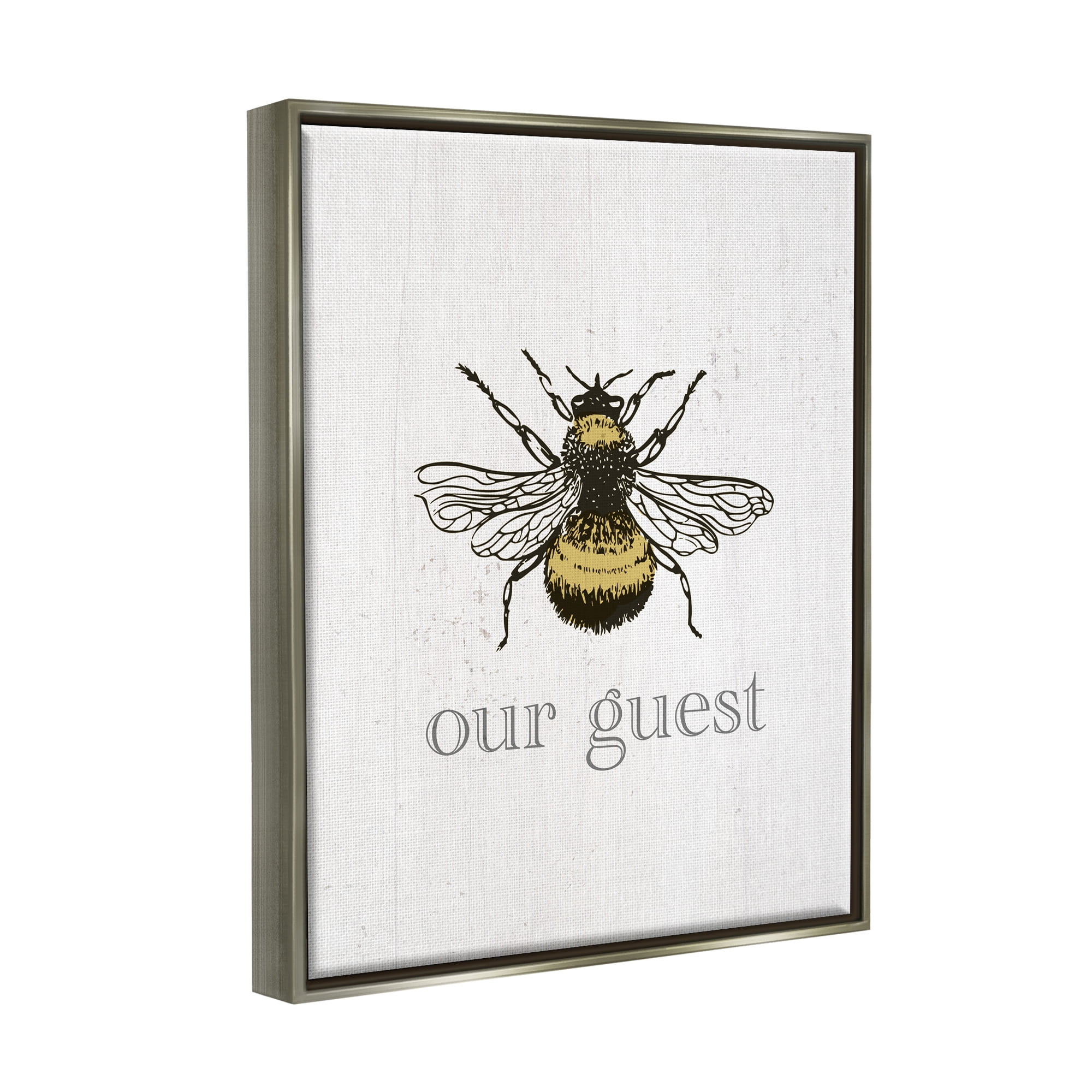 Stupell Industries Be Our Guest Bumblebee Animals & Insects Painting Gray Floater Framed Art Print Wall Art, 17 x 21