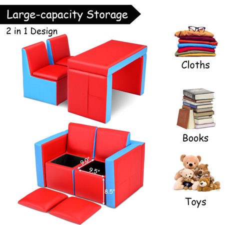 Gymax Multi Functional Kids Sofa Table Chair Set Couch Storage Box