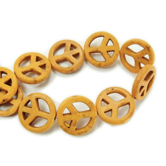 20mm Yellow Howlite Peace Sign Beads Genuine Gemstone Natural Jewelry Making
