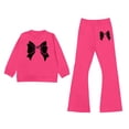 thumbnail image 2 of YMNXA Toddler Kids Girls Outfits Long Sleeve Round Neck Bow Print Pullover And Flare Pants Comfortable Fashion Elegant Sets For Casual Daily Wear,Hot Pink,7-8 Years, 2 of 4