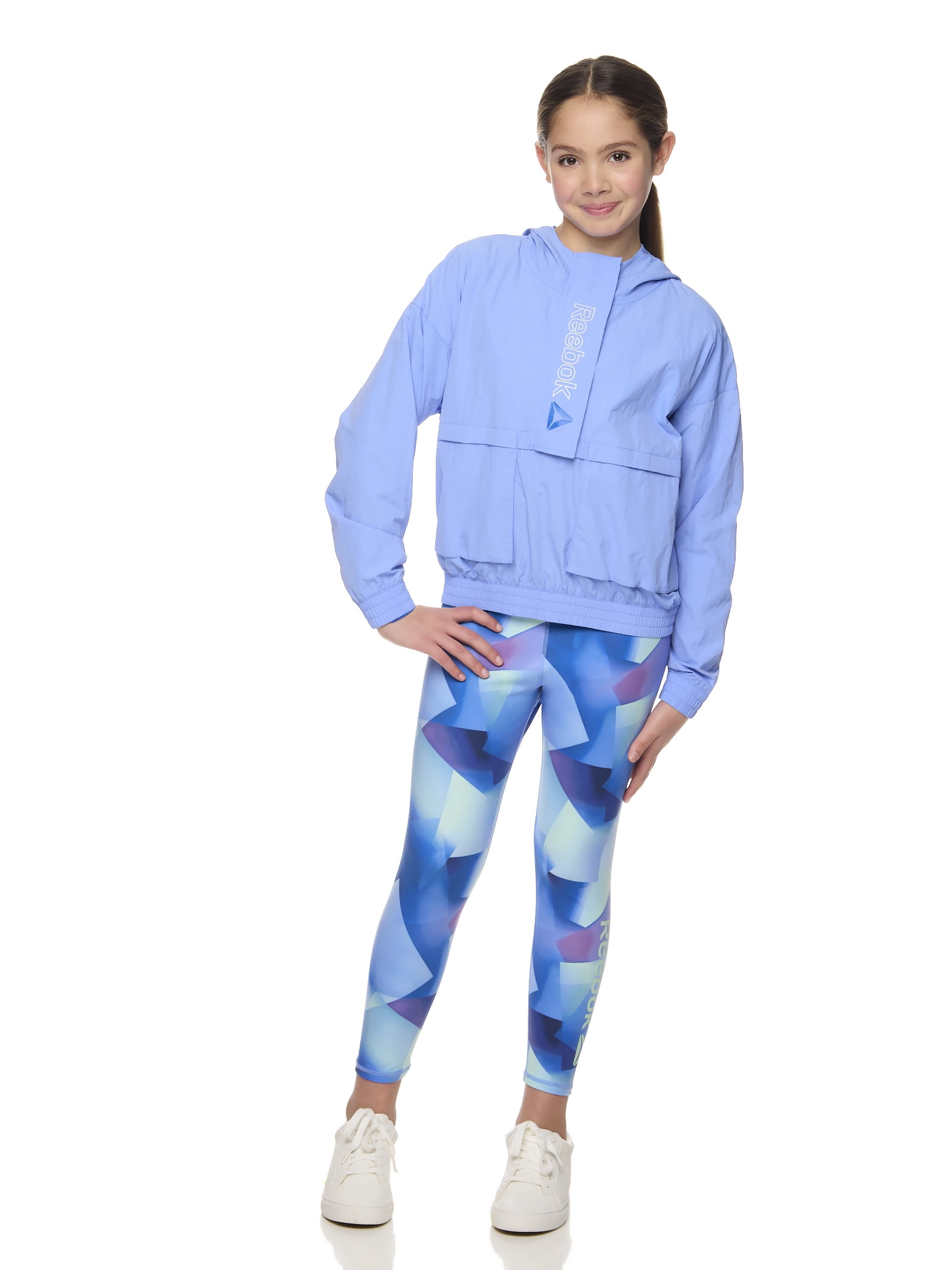 Reebok Girl’s Active Hooded Velocity ½ Zip Windbreaker, Sizes 4-18