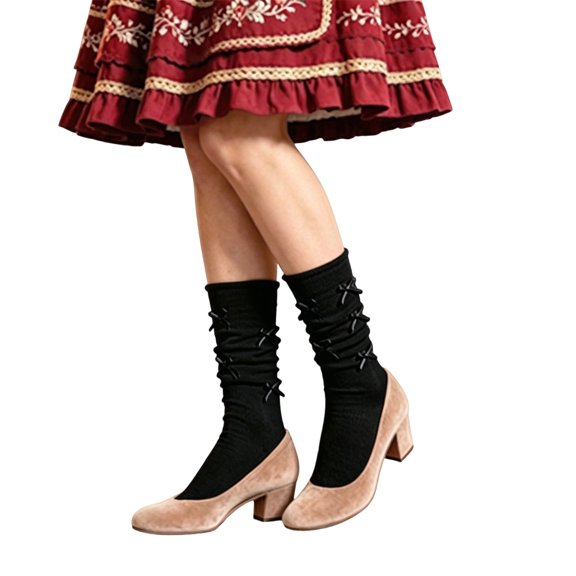 Yuanlong Womens Mid-Calf Socks Elegant Knit Hosiery Everyday Comfort Soft Daily Wear Breathable Hosiery