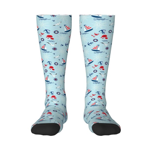Fotbe Sailboats Anchors Calcetas Divertidas Estampadas para Hombre y Mujer, Calcetas de Algodón hasta la Rodilla para Caminar, Correr, Enfermería y Embarazo