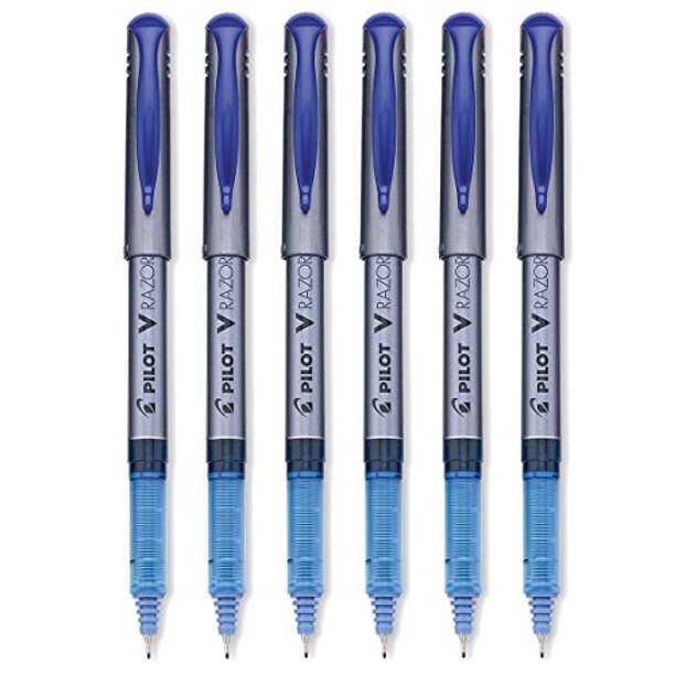 Pilot V Razor Point Liquid Ink Marker Pen Extra Fine Point, Blue 6PACK(11021)