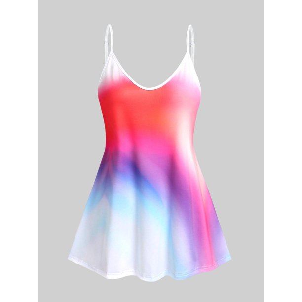 Tank Top de Túnica Estratificado en Talla Extra con Escote Pico de Color Degradado Rosegal Camisetas sin mangas de talla grande