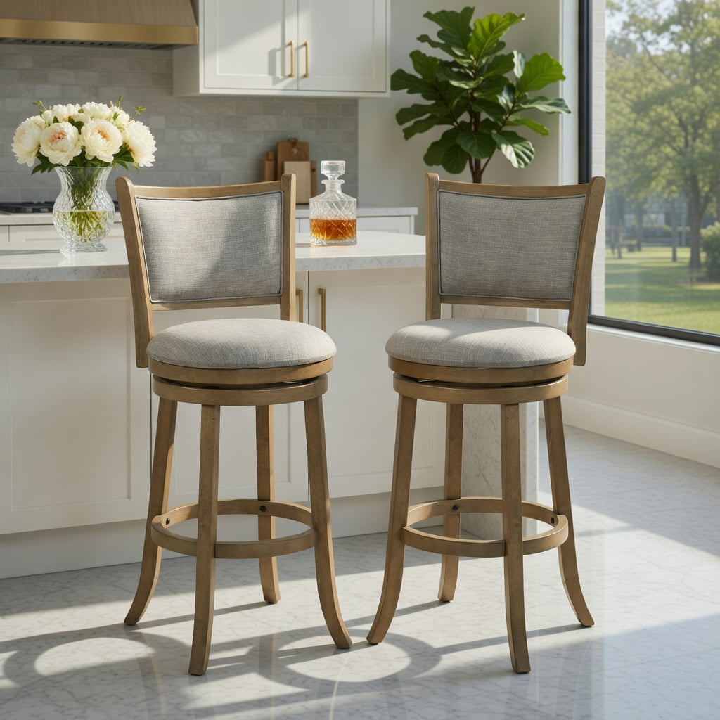 Resenkos Swivel Bar Stools Set of 2 with Soft-padded Back and Seat-L, Bar Height Stools, Bar Stools for Kitchen Island for Kitchen, Dining Room