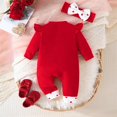 thumbnail image 4 of Odeerbi 1-18 Months Infant Girls Valentines Day Romper Cotton Bow Jumpsuit with Headband Set Casual Comfortable Long Sleeve Onesie Infant Girls Clothes, 4 of 8