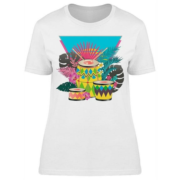 Colorful Festive Tropical Drum T-Shirt Women -Image by Shutterstock, Female Large
