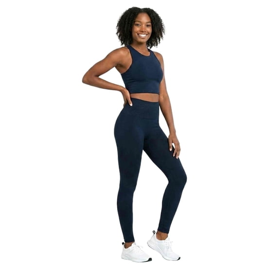 COUVER Women's High Waisted Fleece Lined Winter Warm Tights Leggings Navy 1-Pack One Size