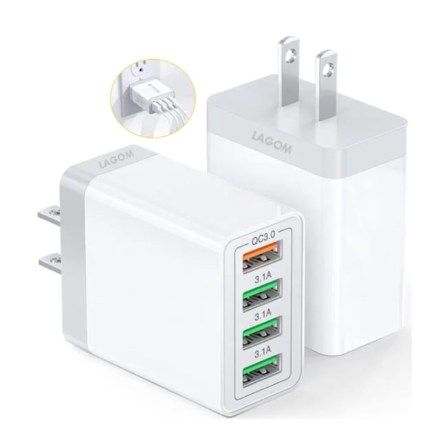 Cargador De 4 Puertos Usb 48w Adaptador Clavija Enchufe Cubo De Carga Rápida 1 Puerto De Qc 3.0 + 3 Salidas De Usb Con Luz Compatibilidad