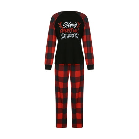 

Bowanadacles Christmas Family Pajamas with Plaid Pattern Elastic Waist Round Neck Clothing