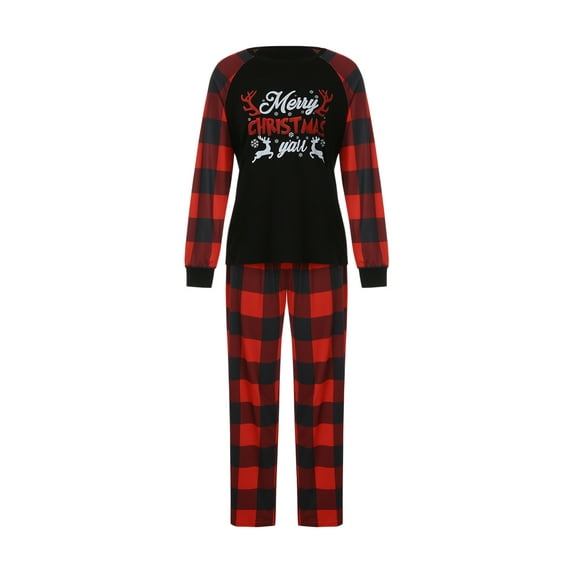 Seyurigaoka Family Matching Christmas Pajamas Outfit with Plaid Pattern, Elastic Waist Clothing
