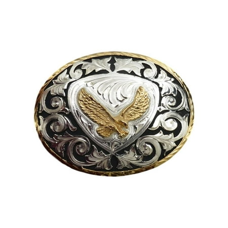 - Silver Strike Western Belt Buckle Oval Eagle Inlay Silver Gold BK330