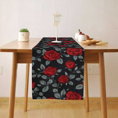 

Red Roses Table Runner Seasonal Fall Winter Kitchen Dining Table Decoration for Home Party Decor 13 x 108 Inch